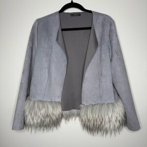 Jeuvre grey faux-suede jacket with a faux-fur trim